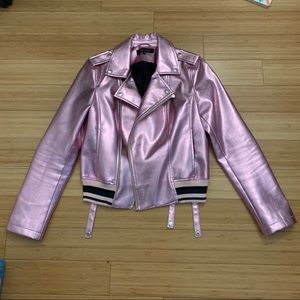 Metallic pink leather jacket